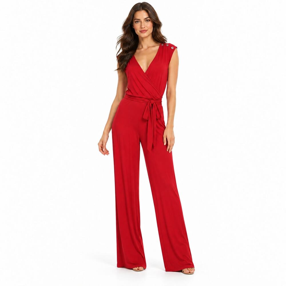 Ralph Lauren Ruched Wide Leg Jumpsuit in Cherry Red NWT Size Small